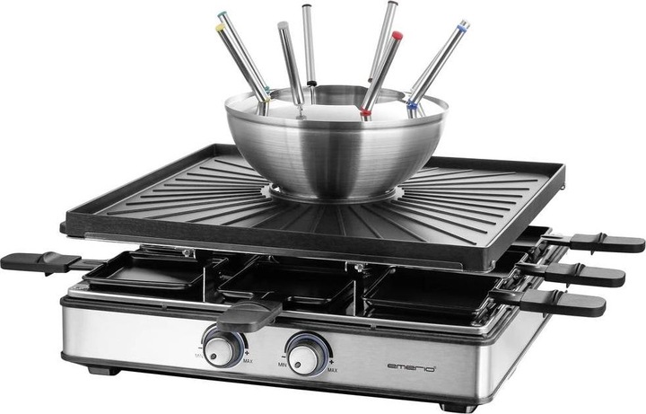 Image du produit Emerio Gril à raclette,8 poêlons,plaque de gril,fondue