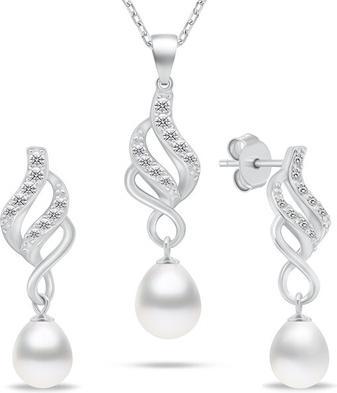 Brilio Silver - Elegant silver jewelry set with zircons and pearls SET267W (earrings. necklace)