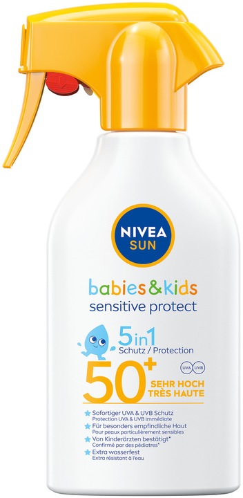 Immagine prodotto NIVEA Sun Babies & Kids Sensitve Protect Trigger (Spray solare, SPF 50, 270 ml, 326 g)
