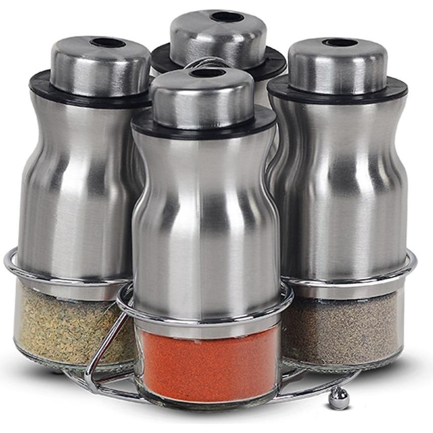 neuetischkultur Gewürzständer 5 teiliges Set, Küchen Organizer, Silber