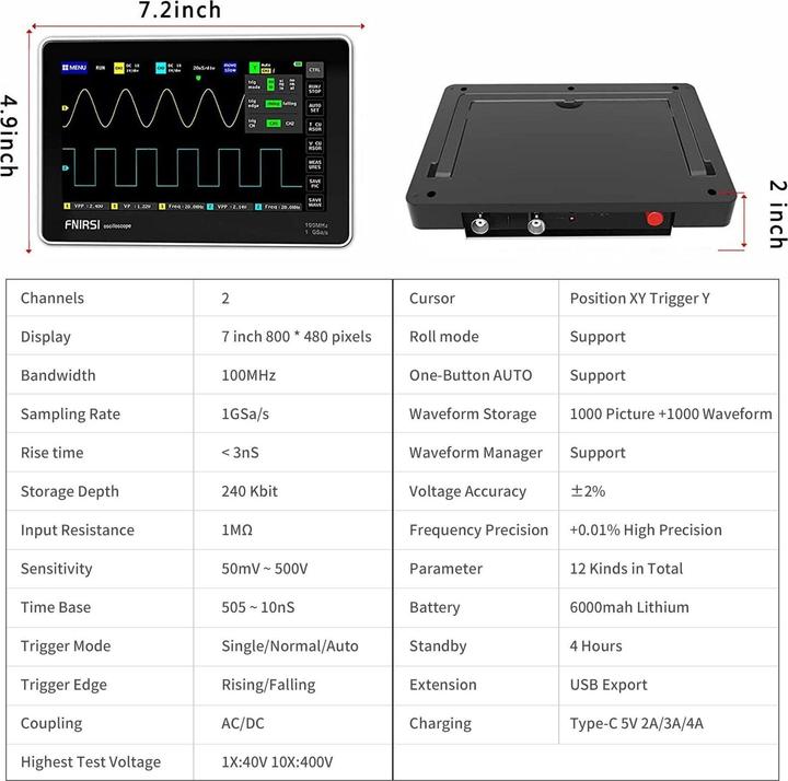 Immagine prodotto Fnirsi 1013D 7" portable tablet oscilloscope