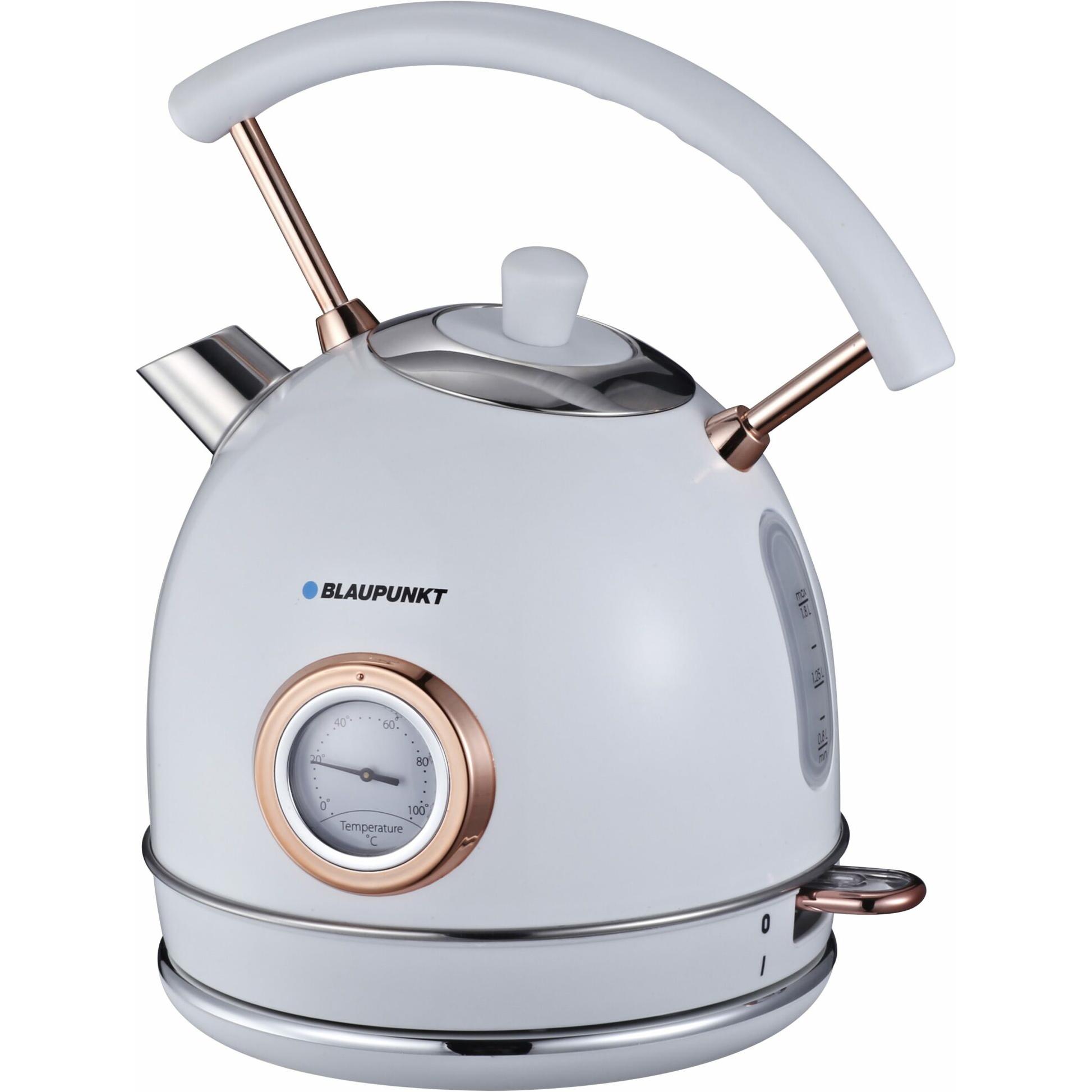 Blaupunkt EKS802WH-inox Wasserkocher schnurlos, Überhitzungsschutz, BPA-frei Weiss, Wasserkocher, Weiss, Gold