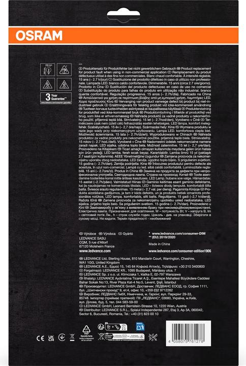 Immagine prodotto Osram Vintage 1906 LED DIM 16 4,8 W/1800 K E27 (E27, 4.80 W, 150 lm, 1 x, G)