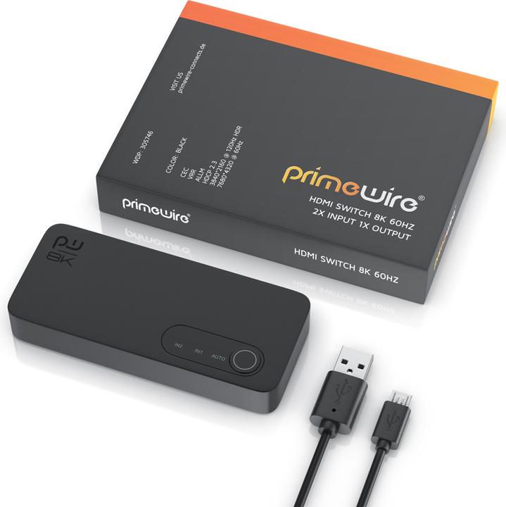 Actual product image Primewire 2-port HDMI splitter, 8K aluminium HDMI switch 2 in 1 Out UHD, distributor, switcher, 4K 3D HDR