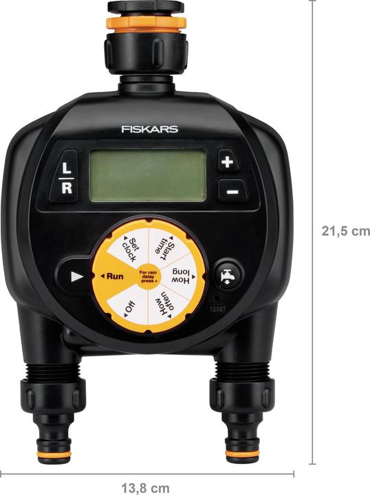 Actual product image Fiskars Timer/timer with 2 outputs, For all common tap sizes, Easy-to-read L (Water timer)