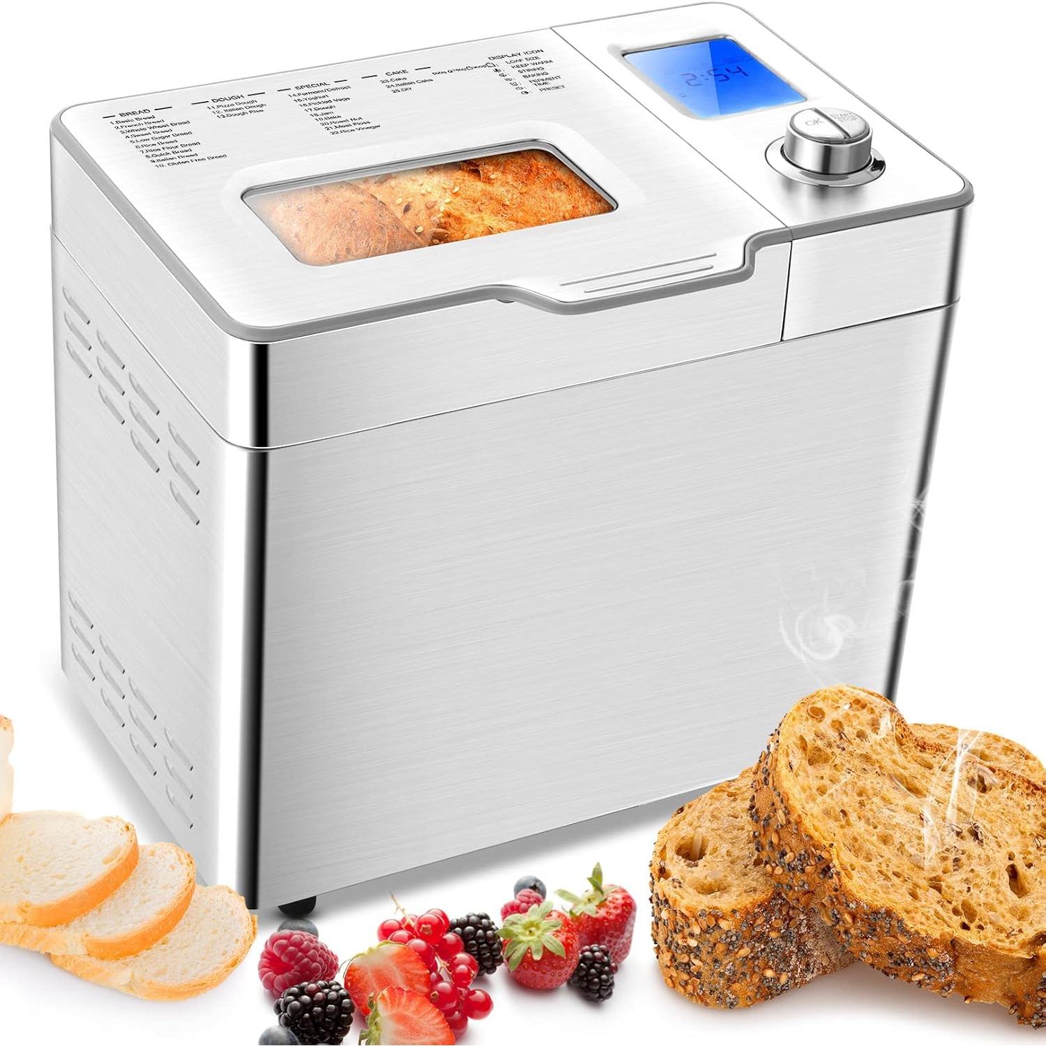 Nictemaw Bread Maker 550 W Automatic Bread Maker with 25 Programs Capacity 5001000 g, Macchina per pane, Argento