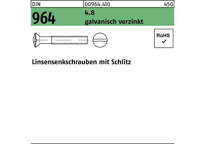 Produktbild Linsensenkschraube DIN 964 Schlitz M 5 x 16 4.8 galvanisch verzinkt (1000 Schrauben pro Stück)