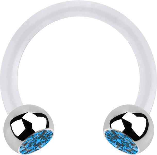 Actual product image Star Piercing Micro Circular Barbell transparent with two balls silver crystal light blue (Plastic, without brass, Surgical steel 316L)