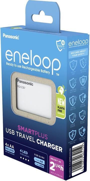 Immagine prodotto Panasonic eneloop Smart Plus USB Travel Charger BQ-CC87 (5 pz., AA, 2000 mAh, Batteria + Caricabatterie)