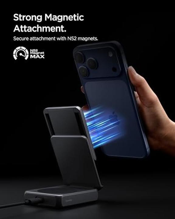 Actual product image Spigen Essential Ef302moq Qi2.2 2in1 Magnetic Magsafe Wireless Charger Black (25 W)