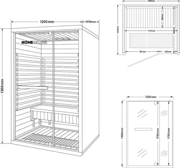 Produktbild Home Deluxe Infrarotkabine YANING M - 195x120cm für 2 Personen - Infarotkabine mit 2050 Watt