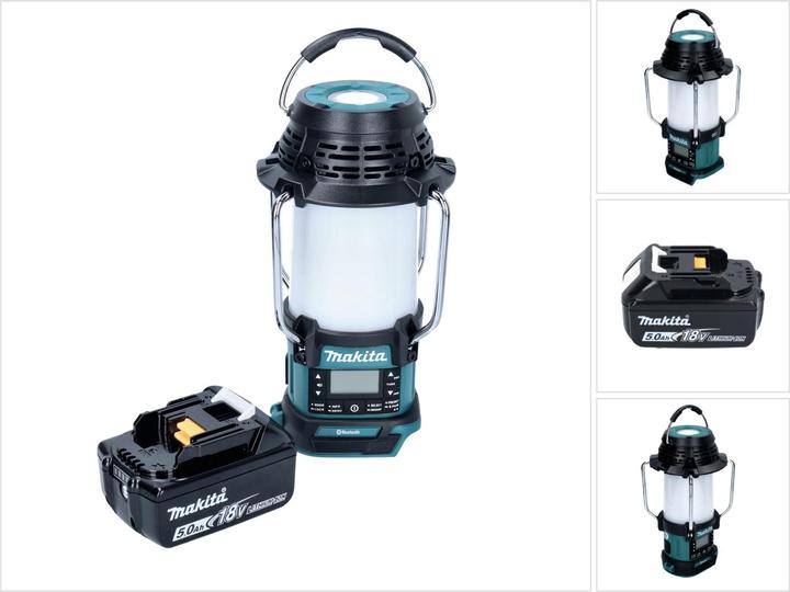 Productafbeelding Makita DMR056T1 Draadloze radio FM/DAB+ IP65 360° 18V met lantaarn + 1x Batterij 5.0Ah - zonder (AM, FM, DAB+, Bluetooth)