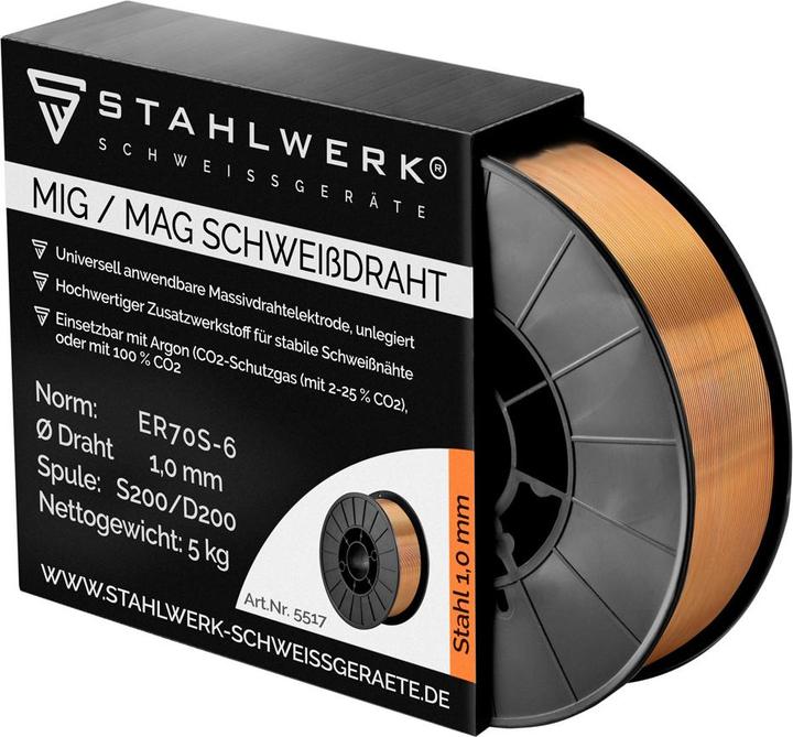 Produktbild Stahlwerk Schweissdraht MIG MAG ER70S-6 SG2 Ø 1,0 mm S200/D200 Drahtrolle 5 kg