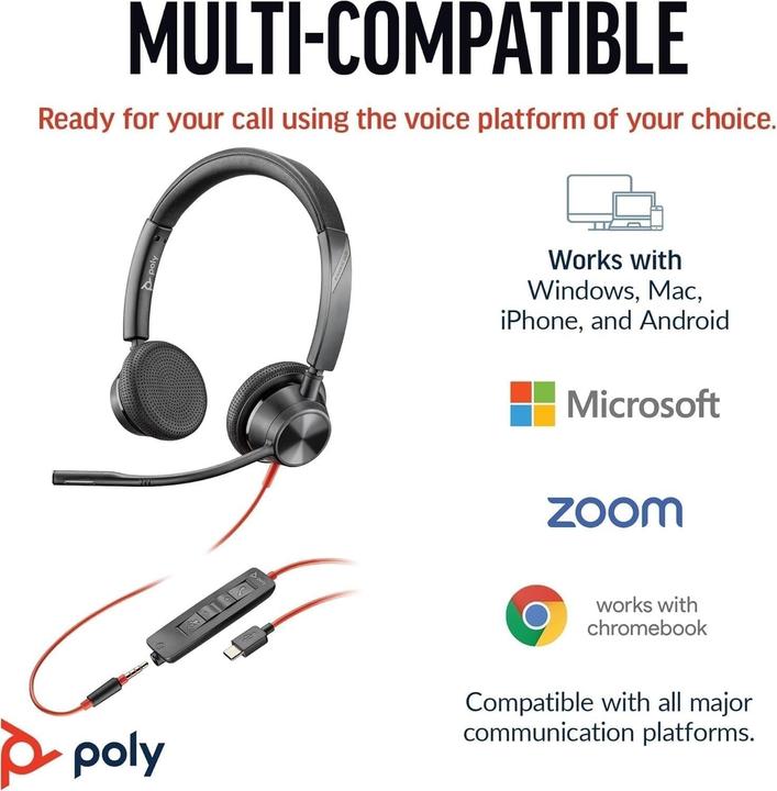 Produktbild HP Poly Blackwire 3325 BW3325 USBC USB CA Adapter ECOMM (Kabelgebunden, USB-C, Microsoft Teams, Zoom)
