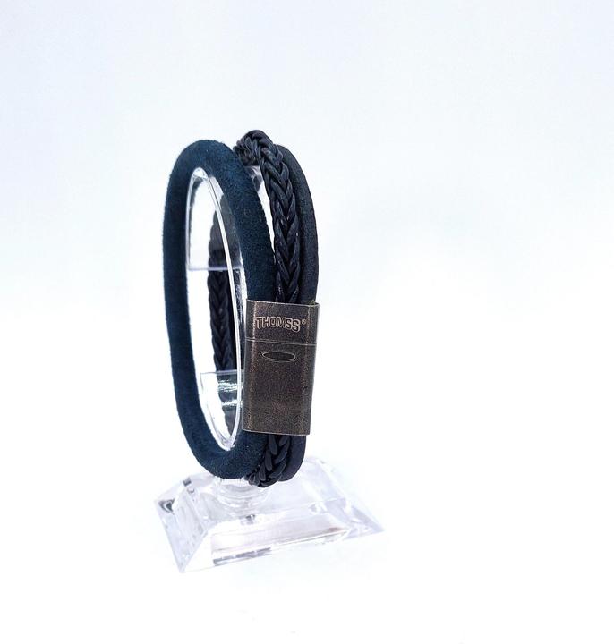 Image du produit Thomss Bracelet cuir No.17 unisexe cuir bleu & fermoir acier inoxydable mat circonférence 22.5cm (22.50 cm, Acier inoxydable, 100% cuir)