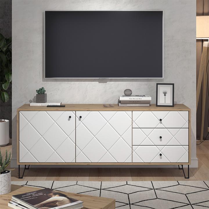 Produktbild Vichy Lowboard Nizza, Artisan/Weiss/Weiss, 150.2 x 60.2 cm mit 3 Schubladen & 2 Türen