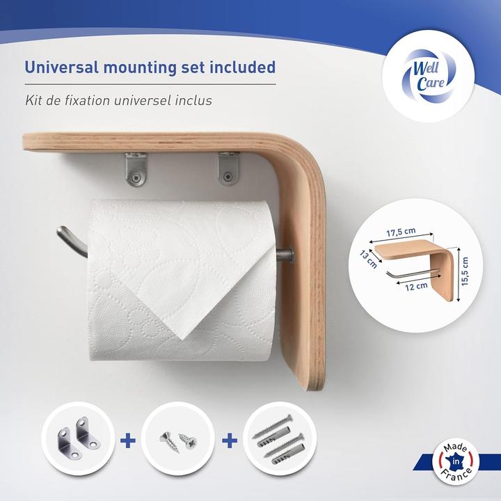 Actual product image Well Care Toilet roll holder wood white with shelf
