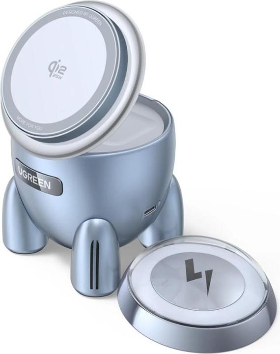 Ugreen - Wireless Charger W713 (65300) - 2in1, Qi2, for iPhone, AirPods, Fast Charge, 25W, 3A - Blue (25 W)