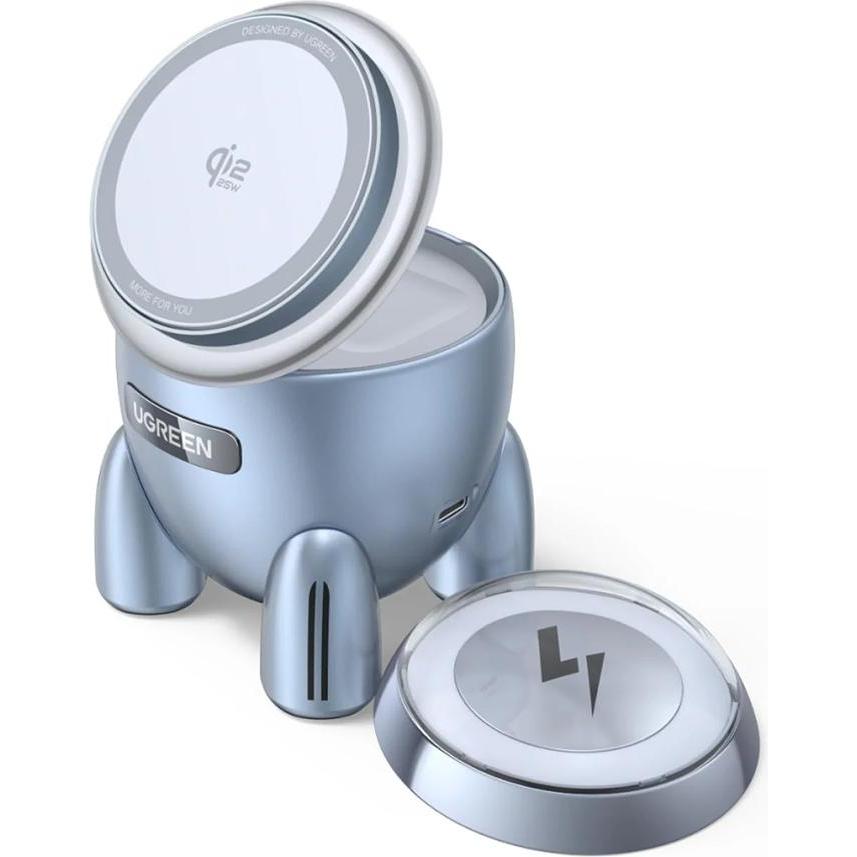 Ugreen - Wireless Charger W713 (65300) - 2in1, Qi2, for iPhone, AirPods, Fast Charge, 25W, 3A - Blue (25 W), Caricabatteria senza fili, Blu