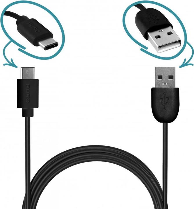 Produktbild Puro USB 2.0 USB Type-C kabel 1m Sort (1 m, USB 2.0)