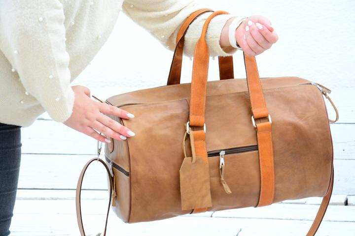 Produktbild Only-Bags.Store Hellbraune Reisetasche aus Leder, Reisetasche, Wochenendtasche im Vintage-Look