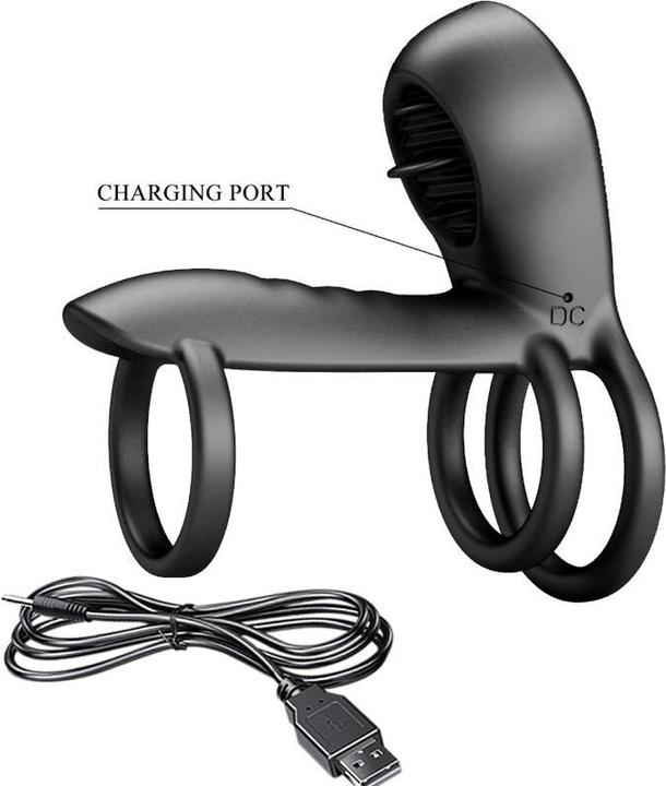 Actual product image Baile Pretty Love - Jammy Penis Sling 12 Vibration And Lick Settings Rechargeable Silicone