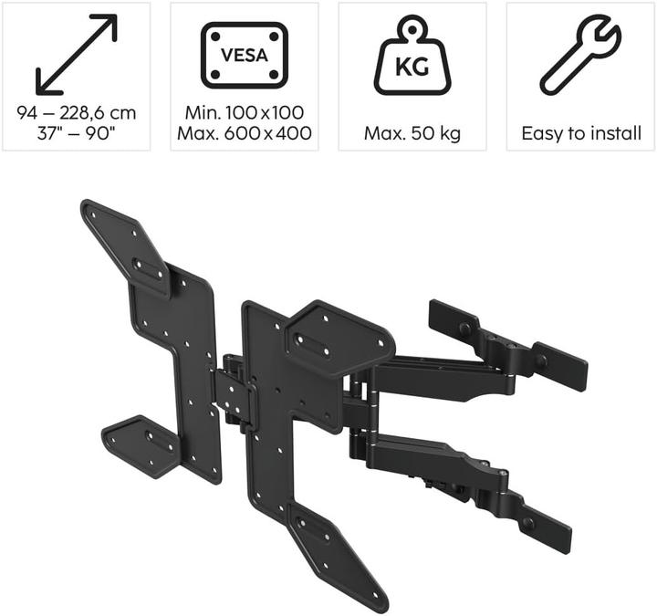 Produktbild Hama TV-Wandhalterung, OLED, flach, schwenkbar, ausziehbar, 229cm (90") bis 50kg (Wand, 50 kg, 37" - 90")