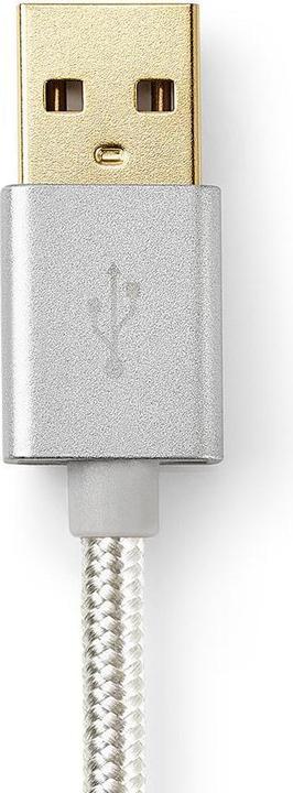 Actual product image Nedis CCTB39300AL20. Colour of product: Aluminium, Connector 1: USB A, Connector 2: Lightning. Packaging (2 m, USB 2.0)