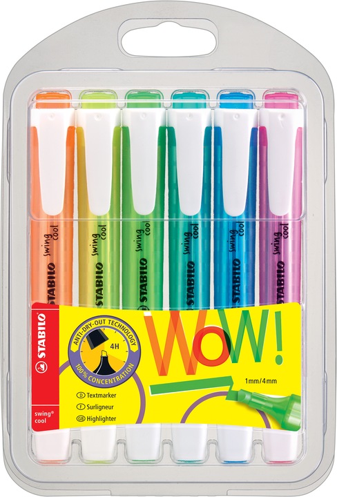 Produktbild STABILO swing cool Textmarker (Pink, Orange, Gelb, Blau, Grün, Türkis, 4 mm, 6 x)
