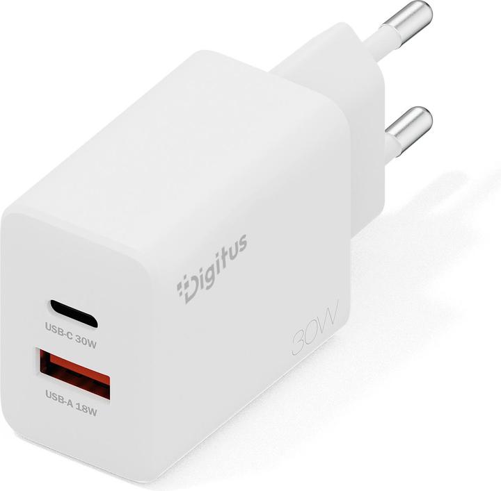Productafbeelding Digitus USB GaN Charger 30W, 1x USB-C, 1x USB-A (30 W, 2 ports)