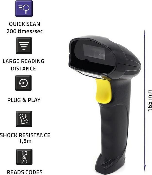 Actual product image Qoltec Laserowy czytnik kodów kreskowych 1D | 2D | czarny (1D barcodes, 2D barcodes, QR Code)