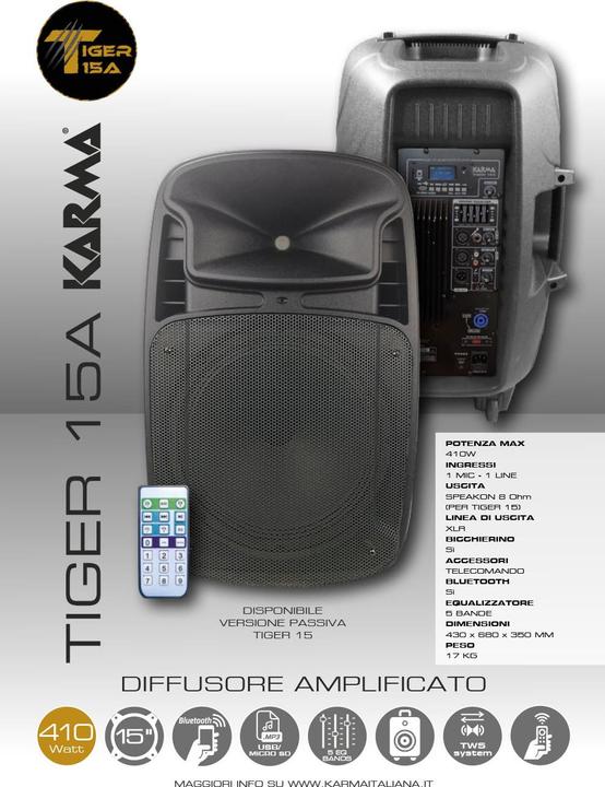 Actual product image Karma Italiana Tiger 15A Independent PA System 205 W Black