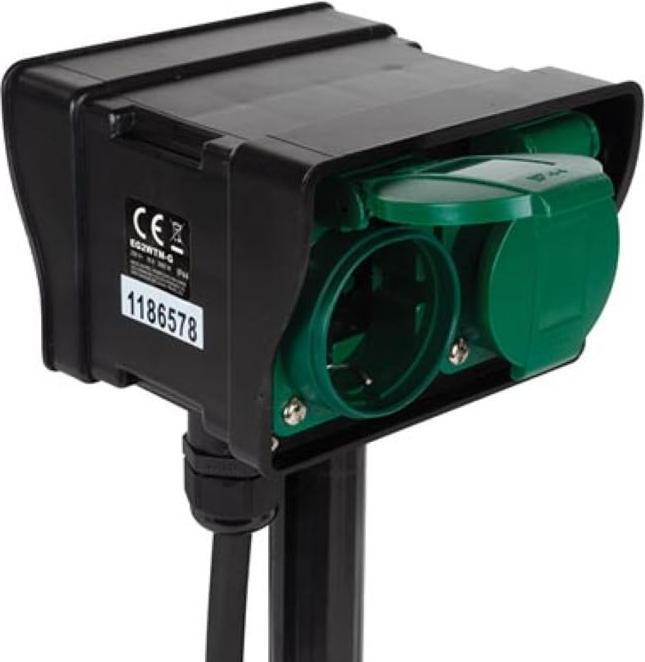 Actual product image Velleman 2-Way Garden Socket With Timer - For Outdoor Use - Schuko (2 x, CEE 7/3, 1.50 m)