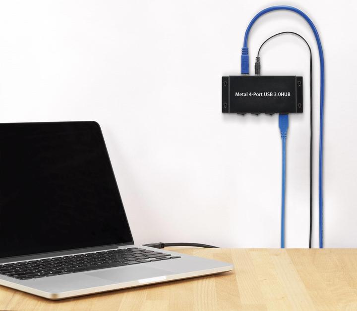 Produktbild Renkforce 4 Port USB 3 Hub Metall, schaltbar (USB-B, 4 Ports)