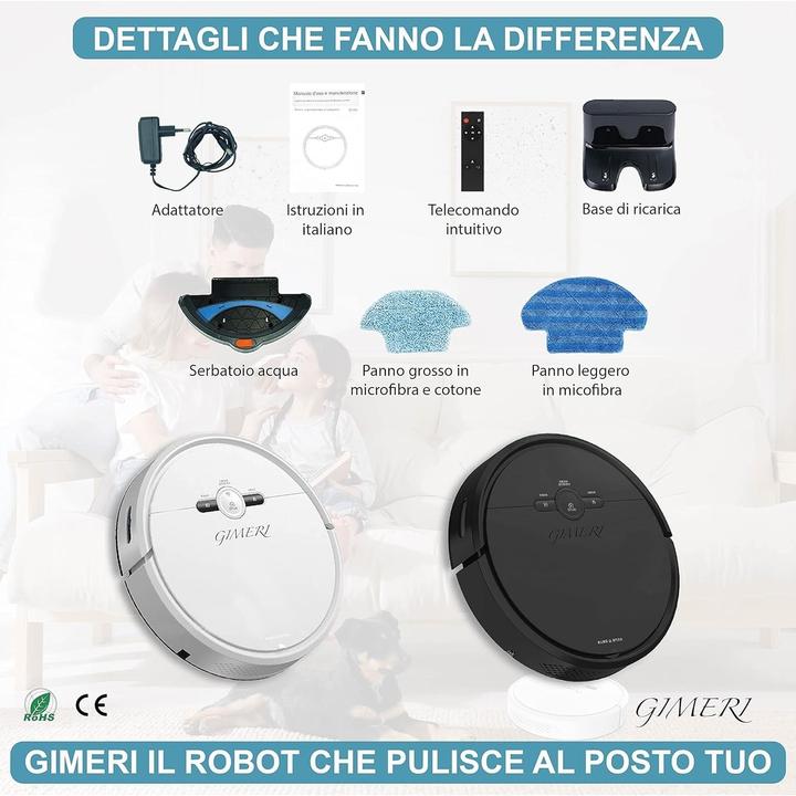Actual product image Gimeri Robot Vacuum and Mop with Wi-Fi, Alexa and Google Compatible, Auto-Charging, 2000 Pa Suction (2000 Pa, Wiping cloth)