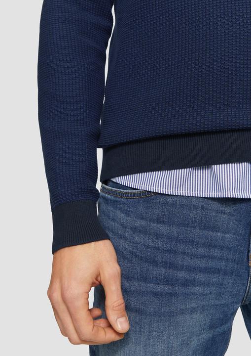 Produktbild s.Oliver Strickpullover Strickpullover mit Troyer-Kragen und Bi-Color-Struktur (M)