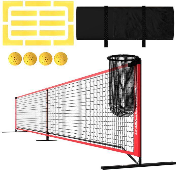 Swisshandel24 Pickleball-Netz tragbares Set 6,7 m Pickleball-System mit Ballsammler, Bälle