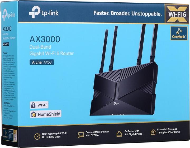 Productafbeelding TP-Link Archer AX53 WLAN Router Gigabit Ethernet Dual-Band (2.4 GHz/5 GHz) 4G Zwart