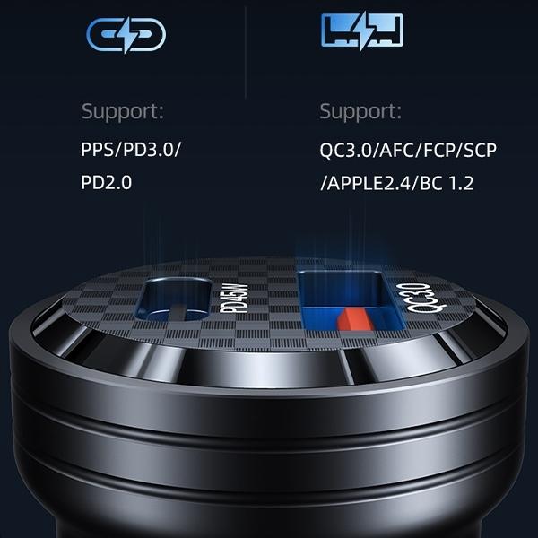 Produktbild Usams Ład. sam. C35 USB+USB-C 45W Fast Charge czarny/black CC175CC01 (US-CC175)