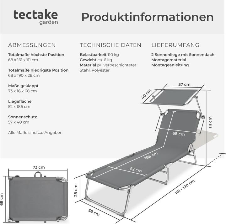 Produktbild tectake Gartenliege (190 cm)