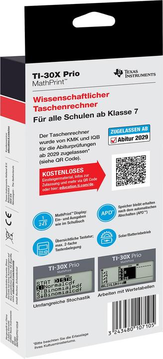 Image du produit TI Calculatrice scolaire TI-30 X Prio Mathprint 30XPRIO/FC (Cellules solaires, Piles)