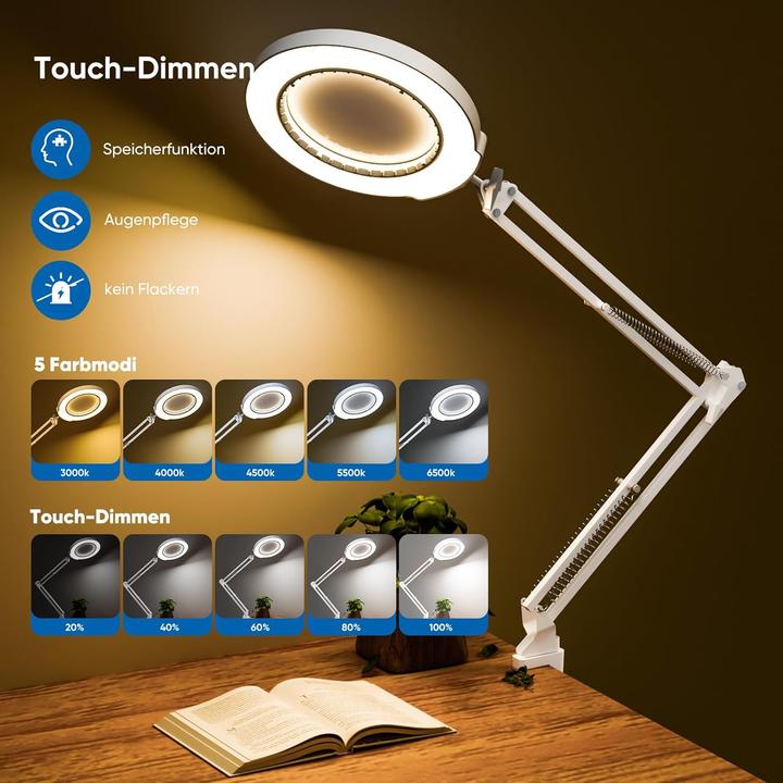 Produktbild Mandland Beleuchtete Schreibtischlupe mit Klemme und Dimmbarkeit