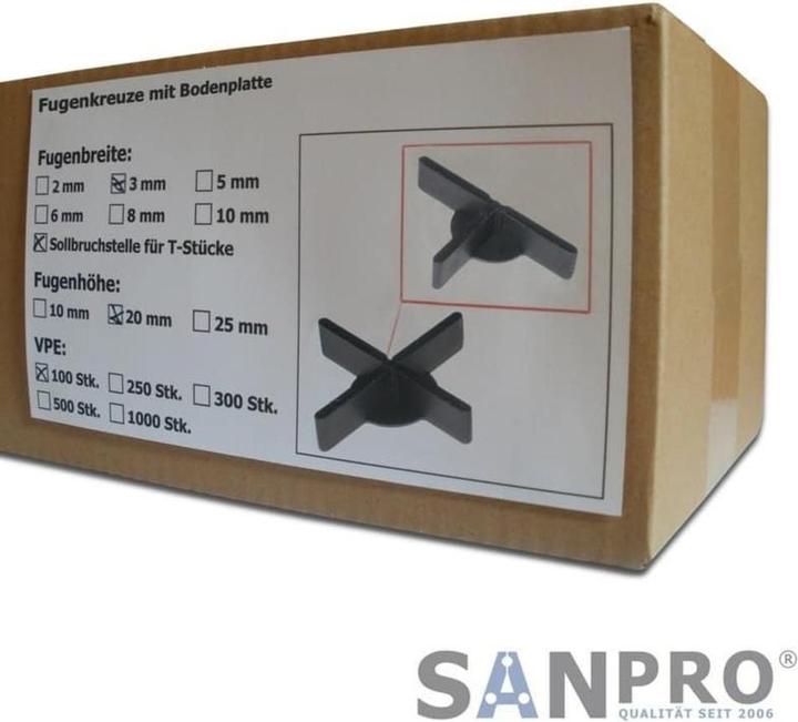 Produktbild Sanpro Niedrige Fugenkreuze, Bodenplatte - ja, Fugenbreite 3 mm / Höhe 20 mm, Anzahl 100 Stück (100 x)