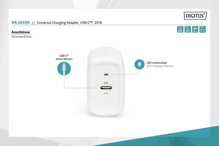 Produktbild Digitus Universal Ladeadapter, USB-C™, 20 W (20 W)