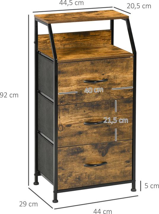 Produktbild Homcom Kommode Polyester, Stahl Rustikal-Braun (44 x 29 x 92 cm)