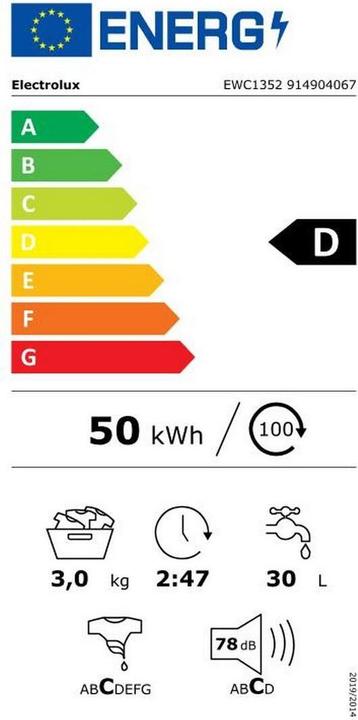 Energie-Label Electrolux EWC1352 (3 kg, Links)