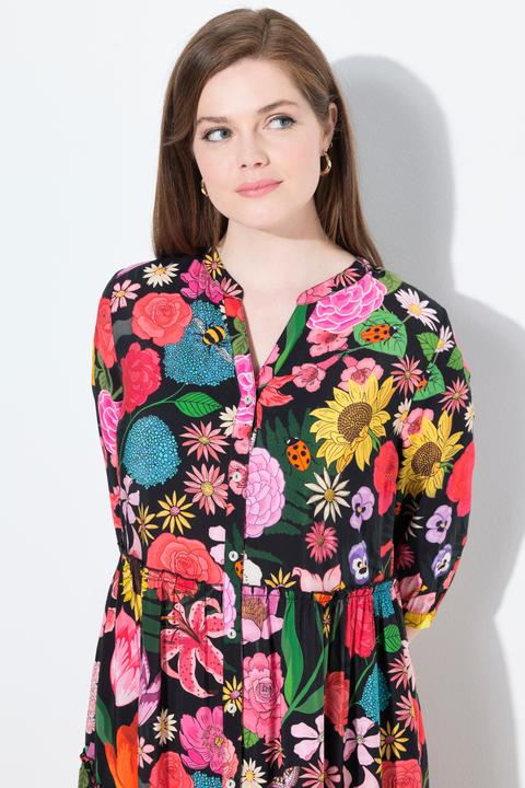 Immagine prodotto Ulla Popken Maxi abito con fiori, collo alto, maniche a 3/4 e volant (54)
