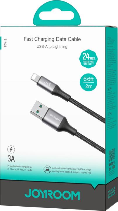 Produktbild Joyroom Flash Series Fast Charging USB-A to Lightning Cable 3A, 2m - Black (2 m)