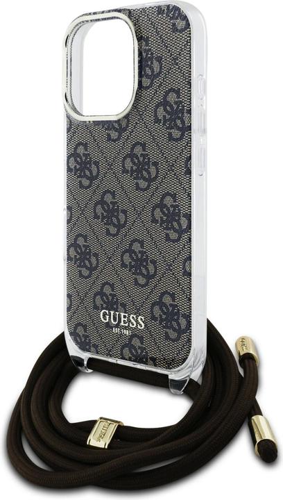 Actual product image Guess GUHCP16LHC4SEW iPhone 16 Pro 6.3" brązowy/brown hardcase Crossbody Cord 4G Print