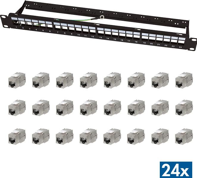 Produktbild LogiLink Modulares 24-Port Cat.6A Keystone Patchpanel, 1 HE, 19" Einbau, EconLine